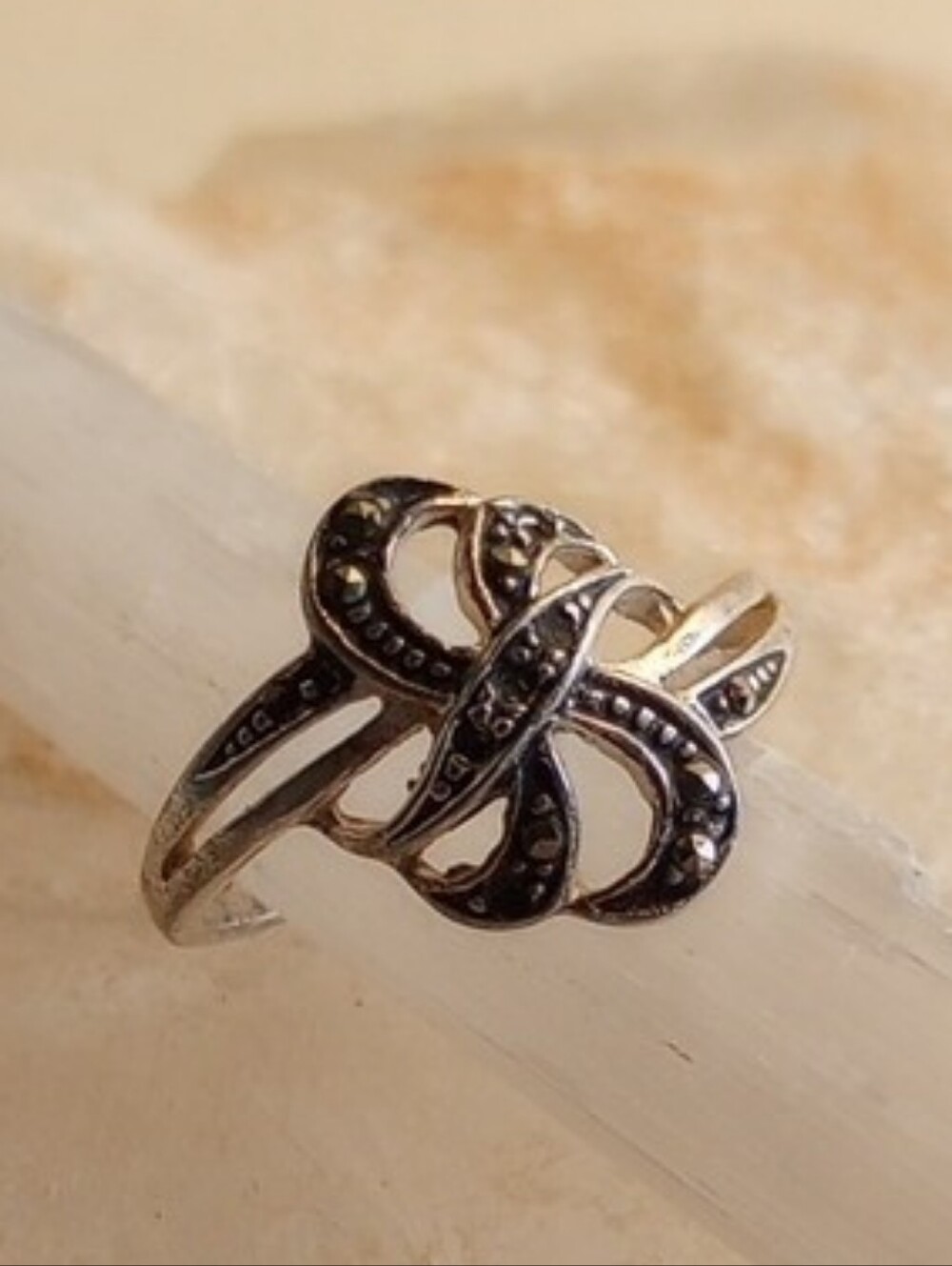 RETRO STERLING SILVER MARCASITE STONES COCTAIL RING SIZE 6.5